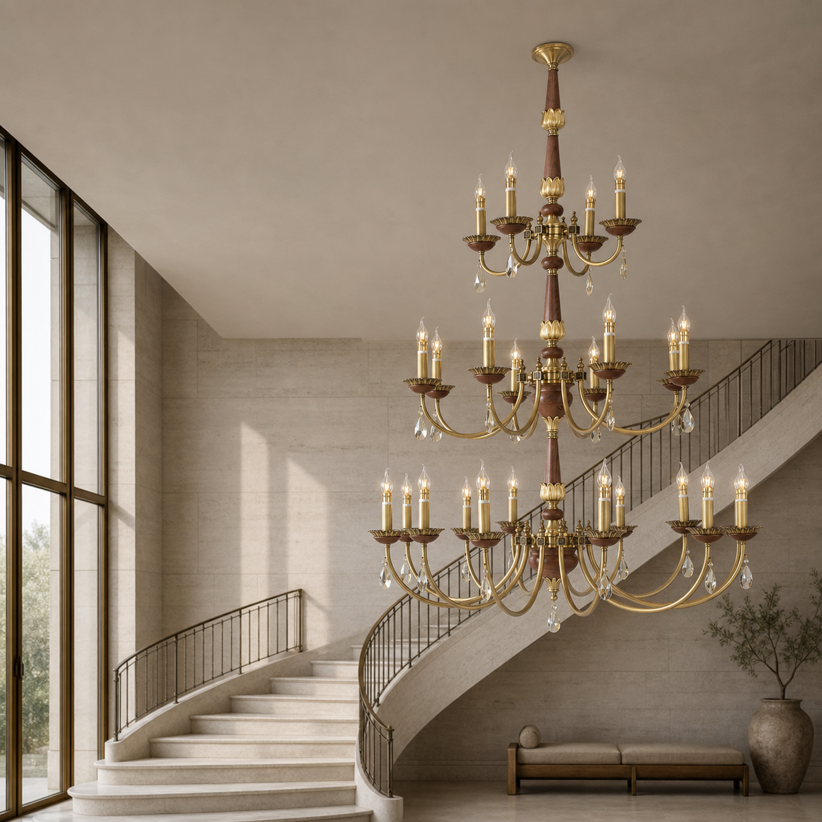 W&F Collection | Candelis Candle-Style Wood and Crystal Chandelier
