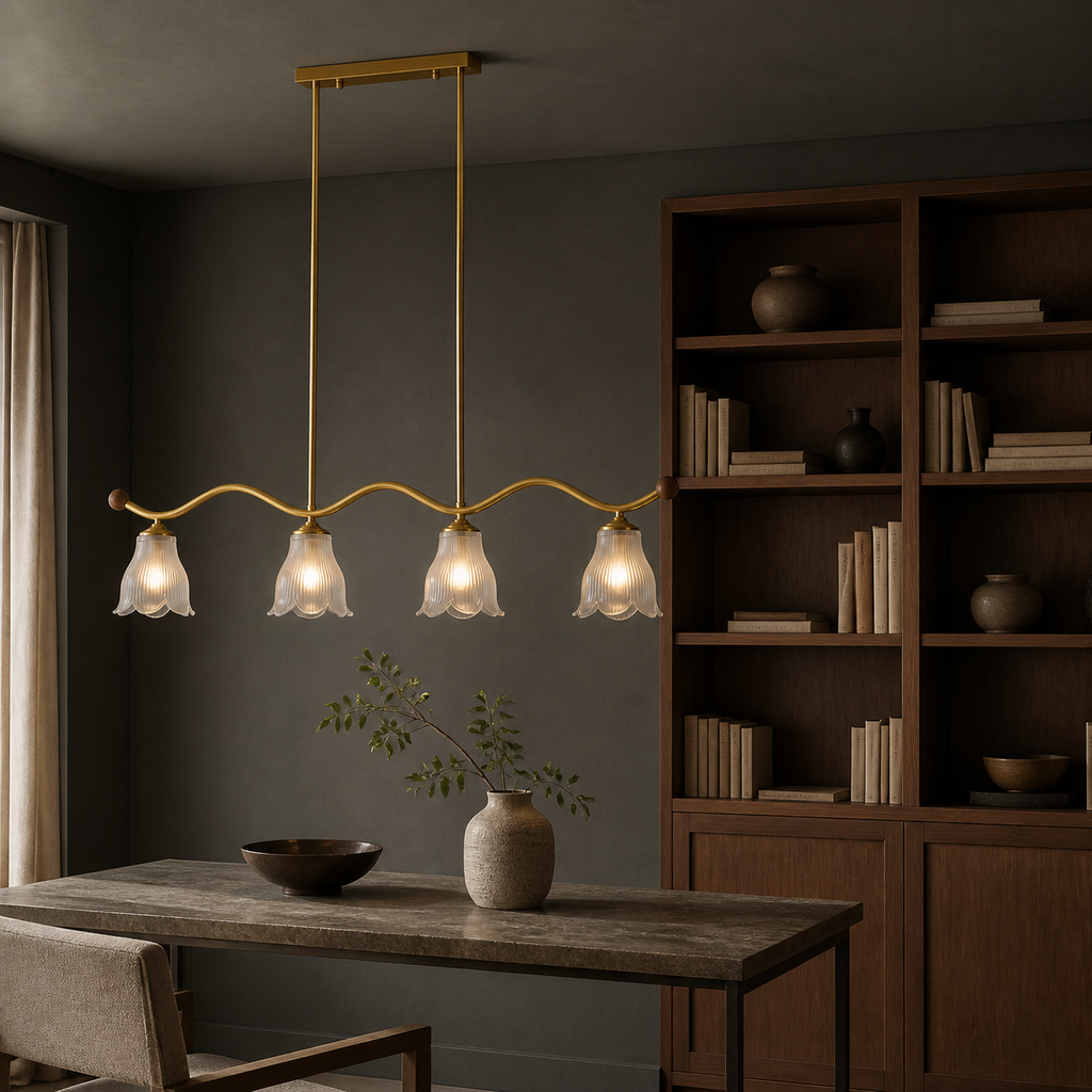 W&F Collection | Bellarune Wave-Bar Ribbed Glass Linear Chandelier