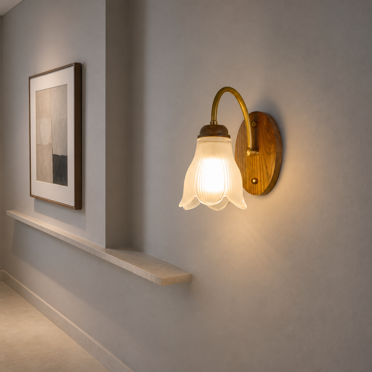 W&F Collection | Bellarune Ribbed Bell Glass and Walnut Wall Sconce
