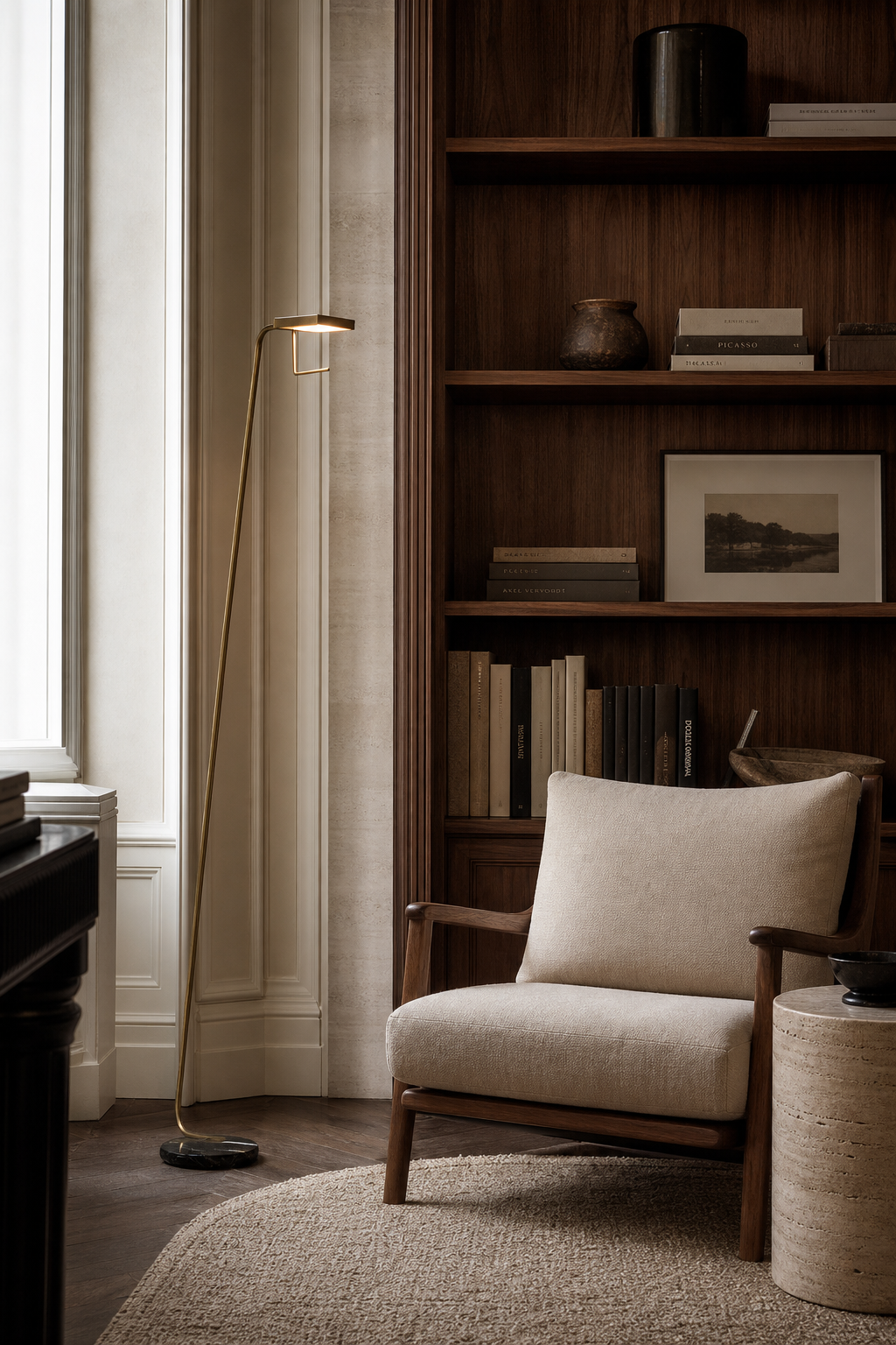 W&F Collection | Antique Brass Marble LED Floor Lamp