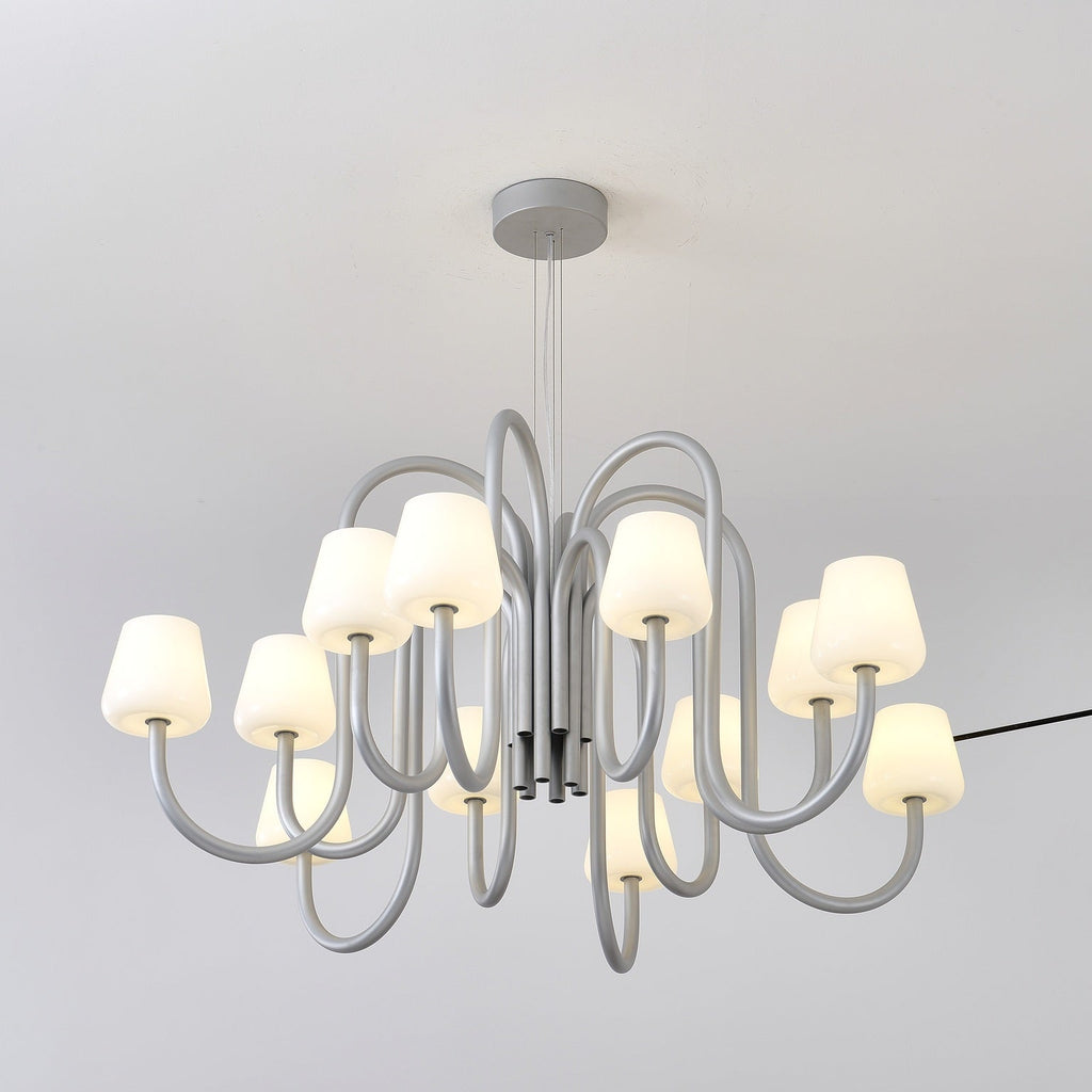 W&F Collection | Apollo Gray Aluminum and Opal Glass Chandelier