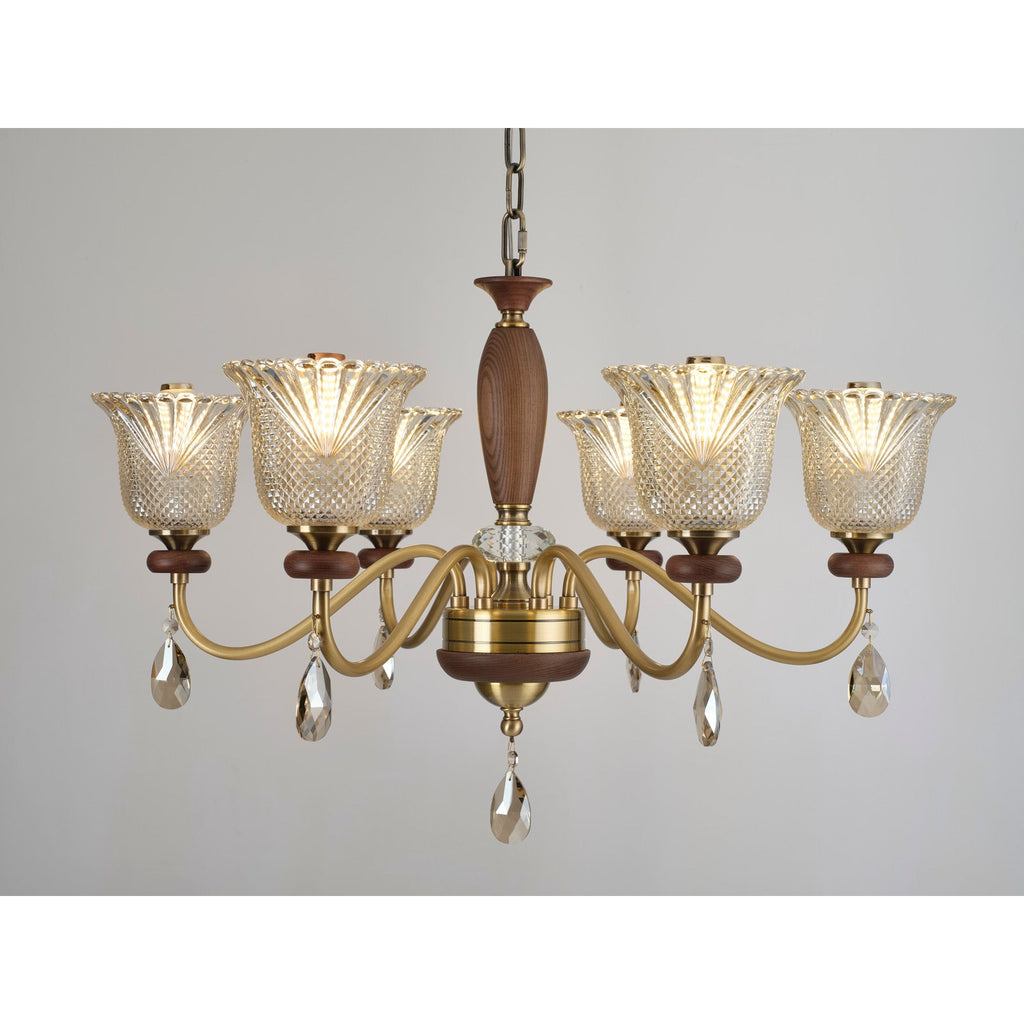 W&F Collection | Cognelle Cognac Glass and Ash Wood Chandelier