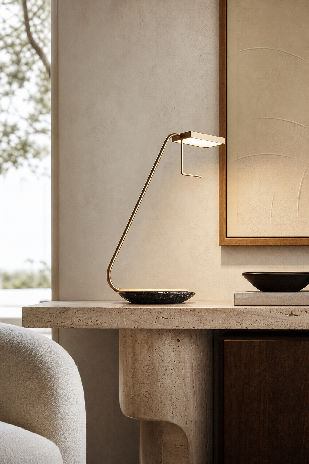W&F Collection | Antique Brass Marble LED Table Lamp