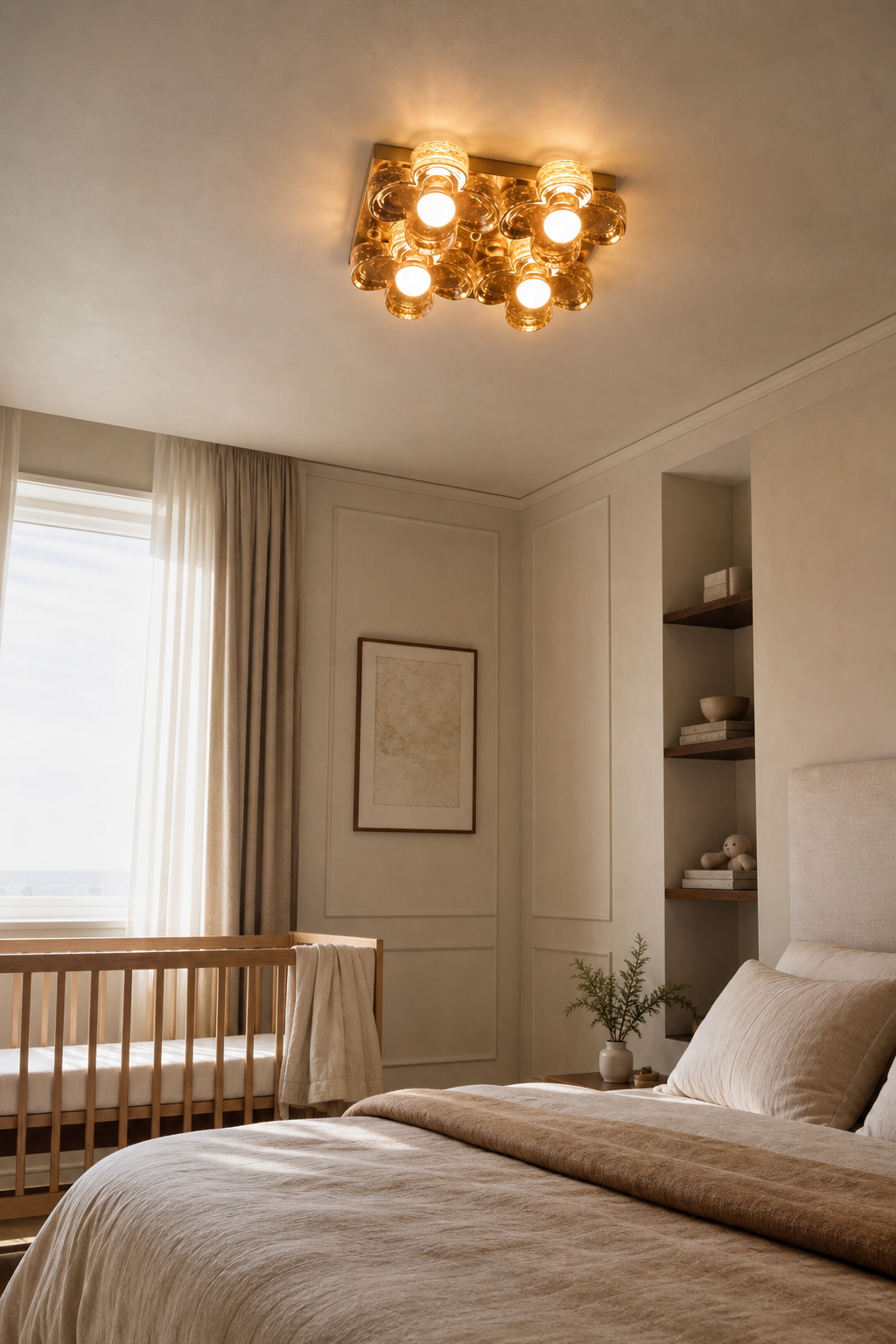W&F Collection | 4-Light Amber Glass Flush Mount Ceiling Light