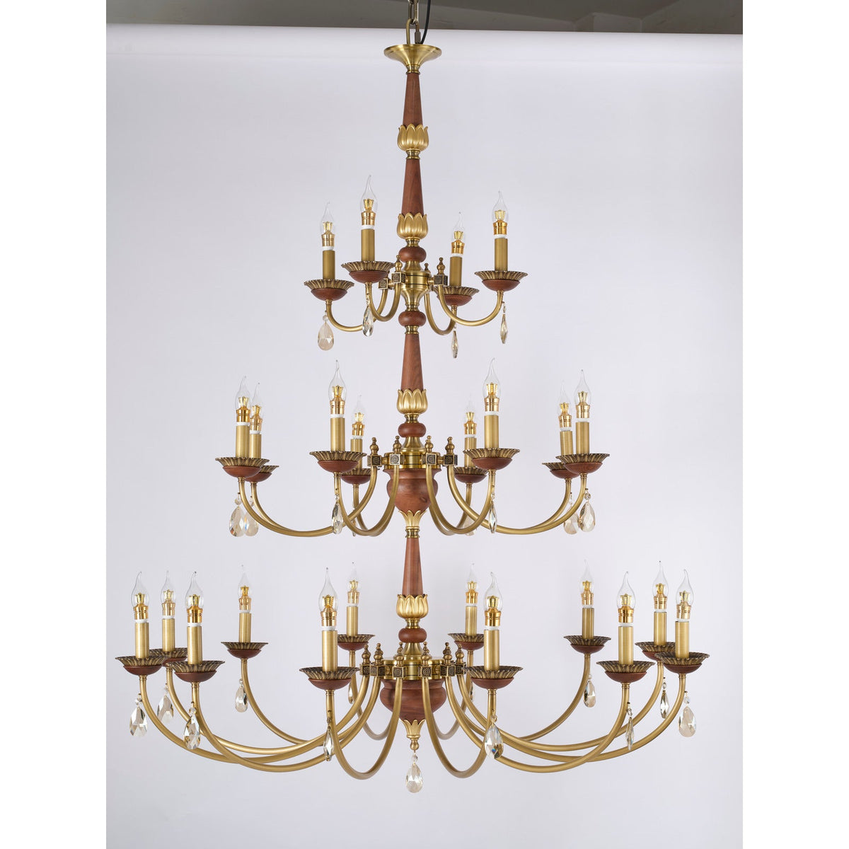 W&F Collection | Candelis Candle-Style Wood and Crystal Chandelier