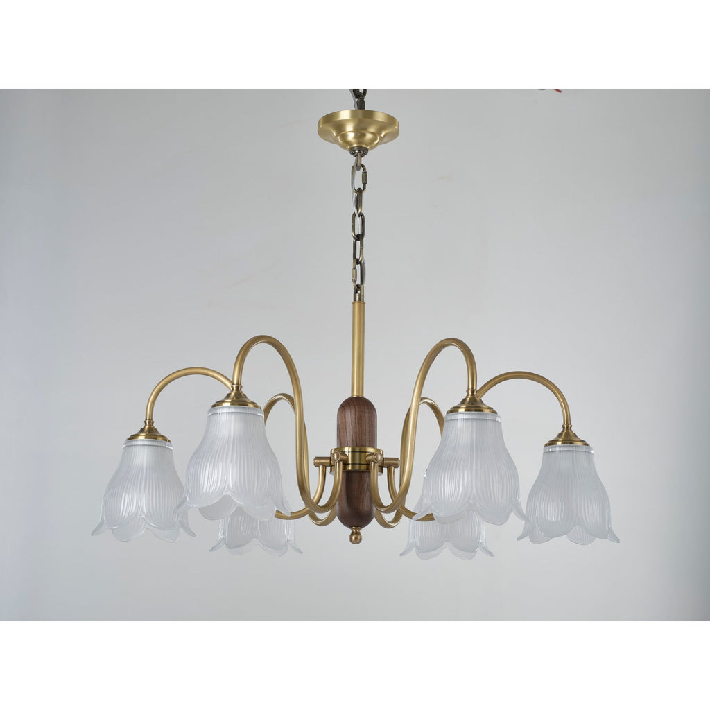 W&F Collection | Bellarune Ribbed Bell Glass and Walnut Chandelier
