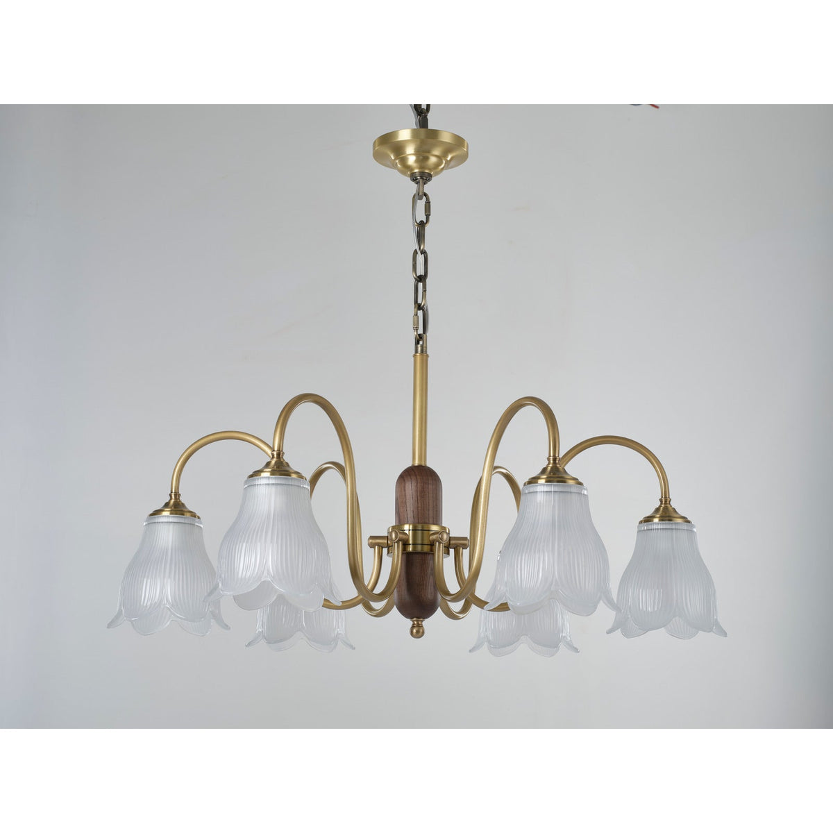 W&F Collection | Bellarune Ribbed Bell Glass and Walnut Chandelier