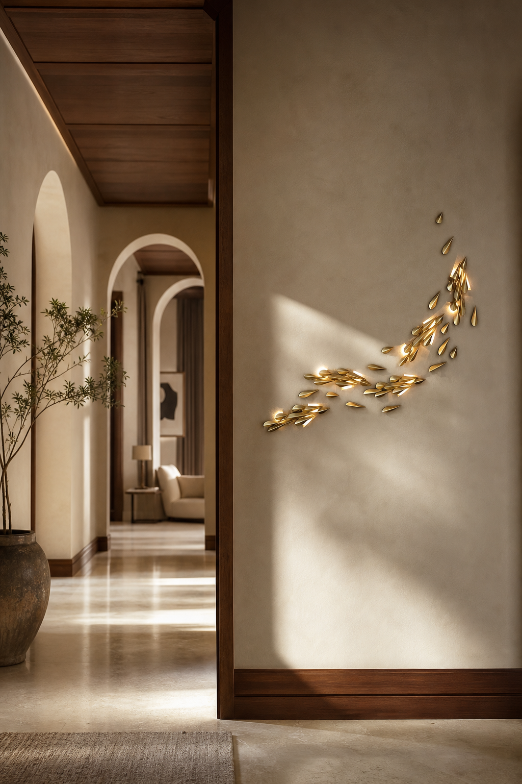 W&F Collection | Anodine Brass Leaf LED Wall Art Sconce