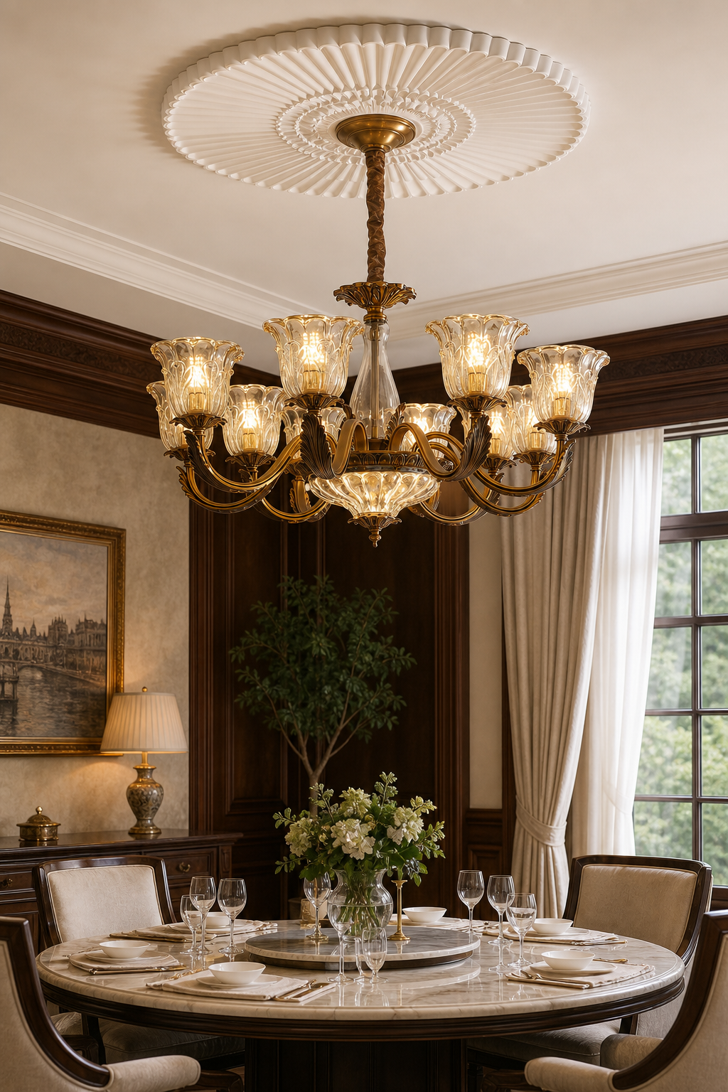 W&F Collection | Antique Brass Fluted Glass Chandelier