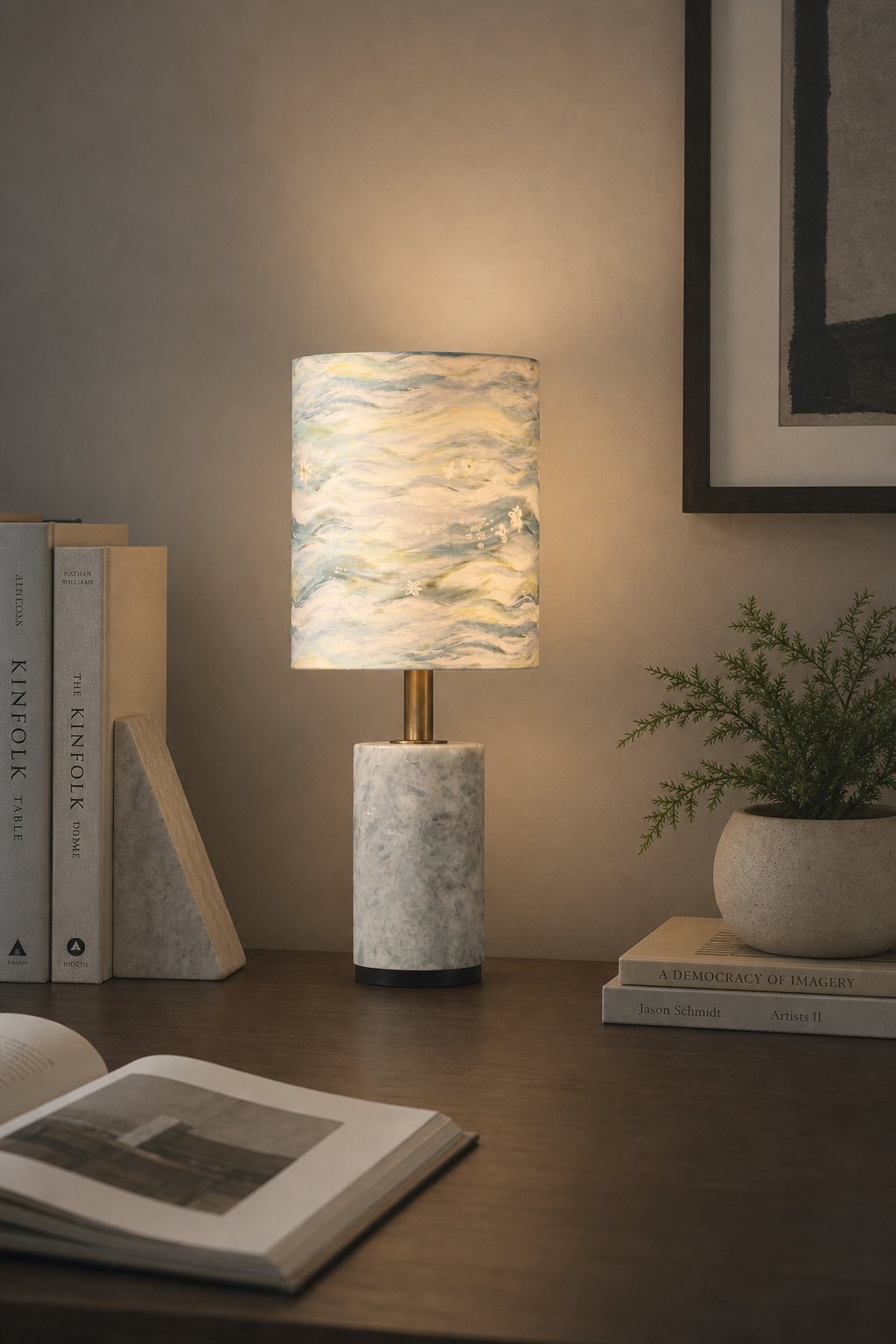 W&F Collection | Brazilian Natural Stone Table Lamp with Fabric Shade