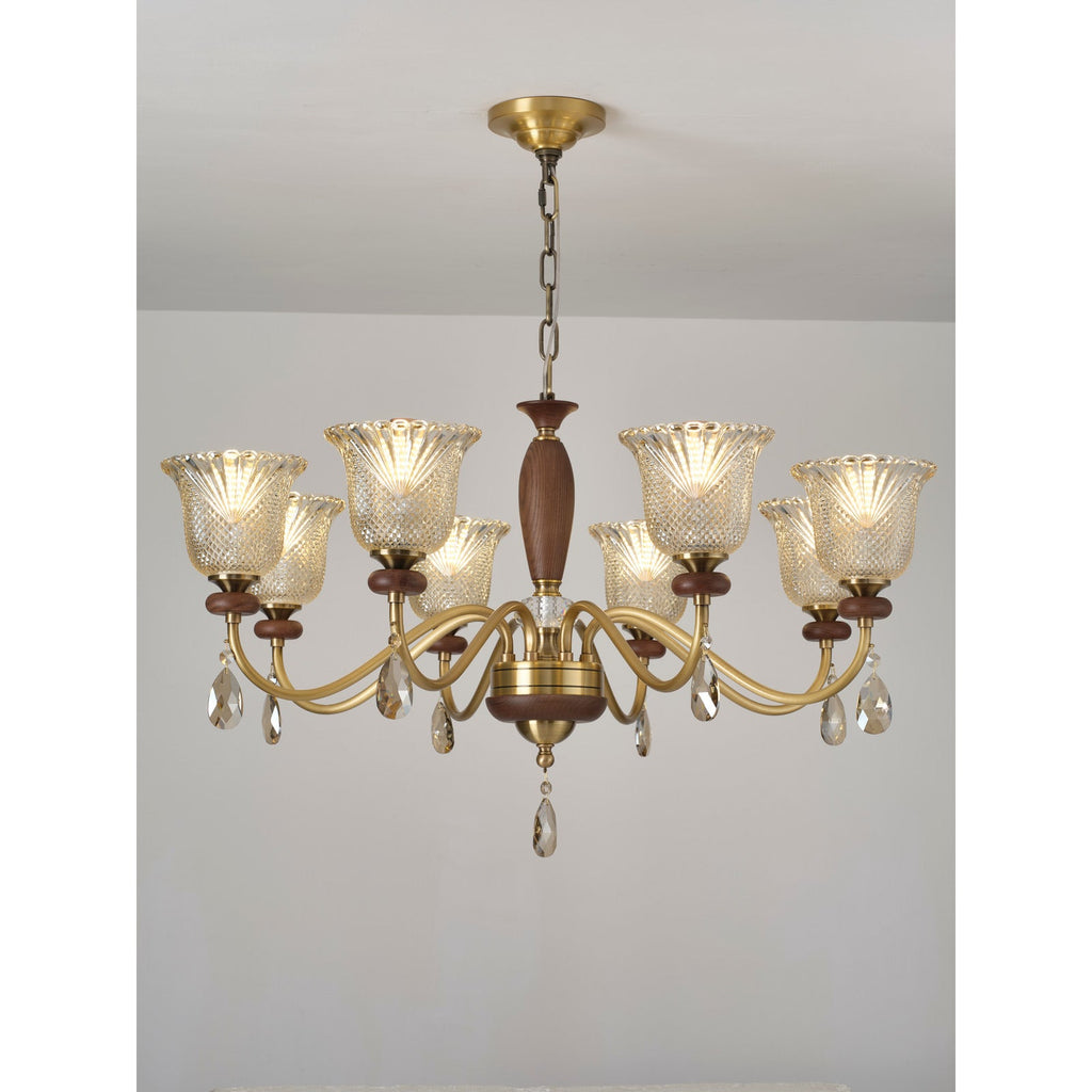 W&F Collection | Cognelle Cognac Glass and Ash Wood Chandelier