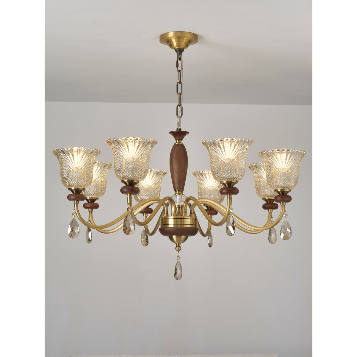W&F Collection | Cognelle Cognac Glass and Ash Wood Chandelier