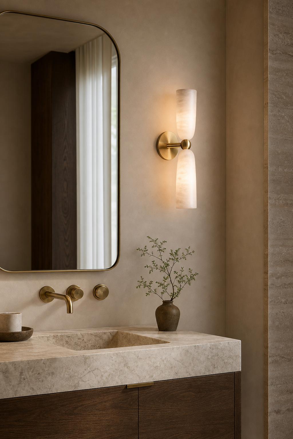 W&F Collection | Double Alabaster Cylinder Wall Sconce