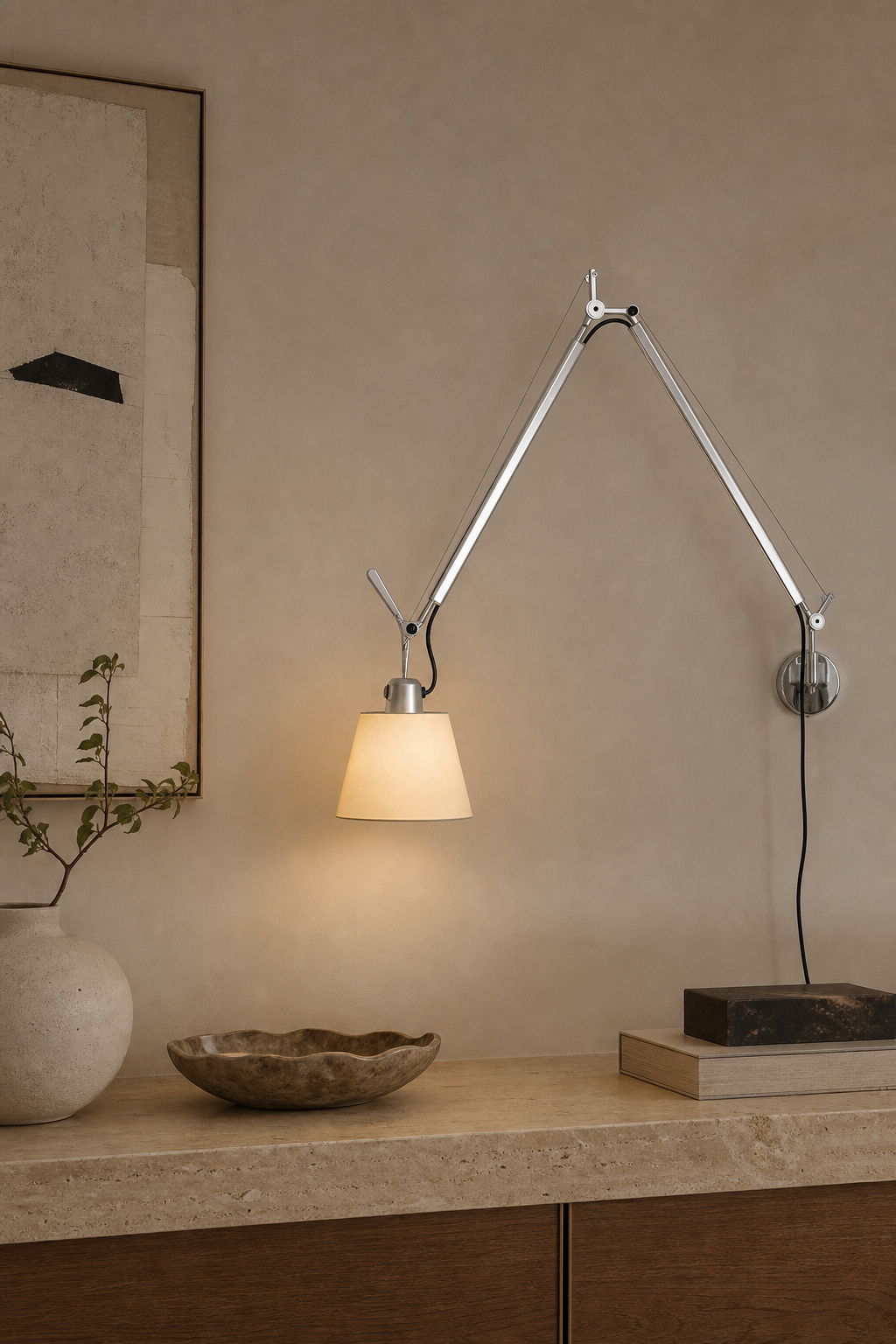 W&F Collection | Bauhaus Adjustable Parchment Swing Arm Wall Light