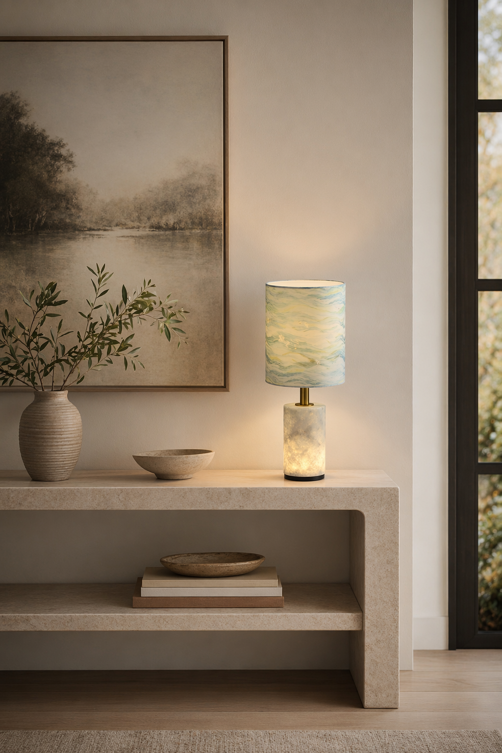 W&F Collection | Brazilian Natural Stone Table Lamp with Fabric Shade