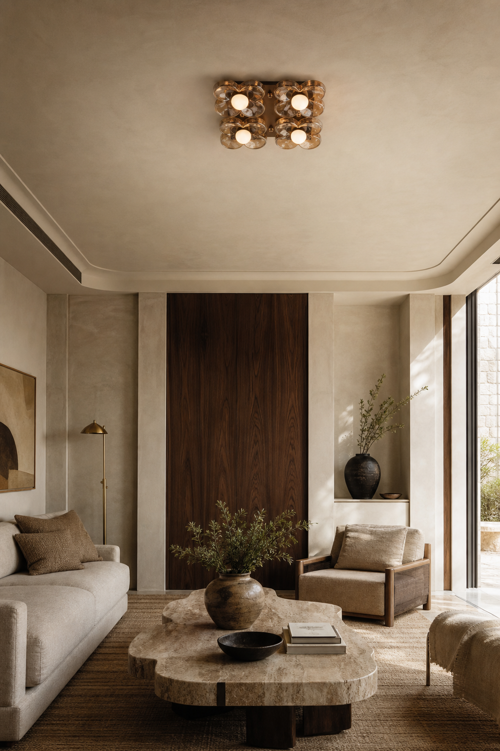 W&F Collection | 4-Light Amber Glass Flush Mount Ceiling Light