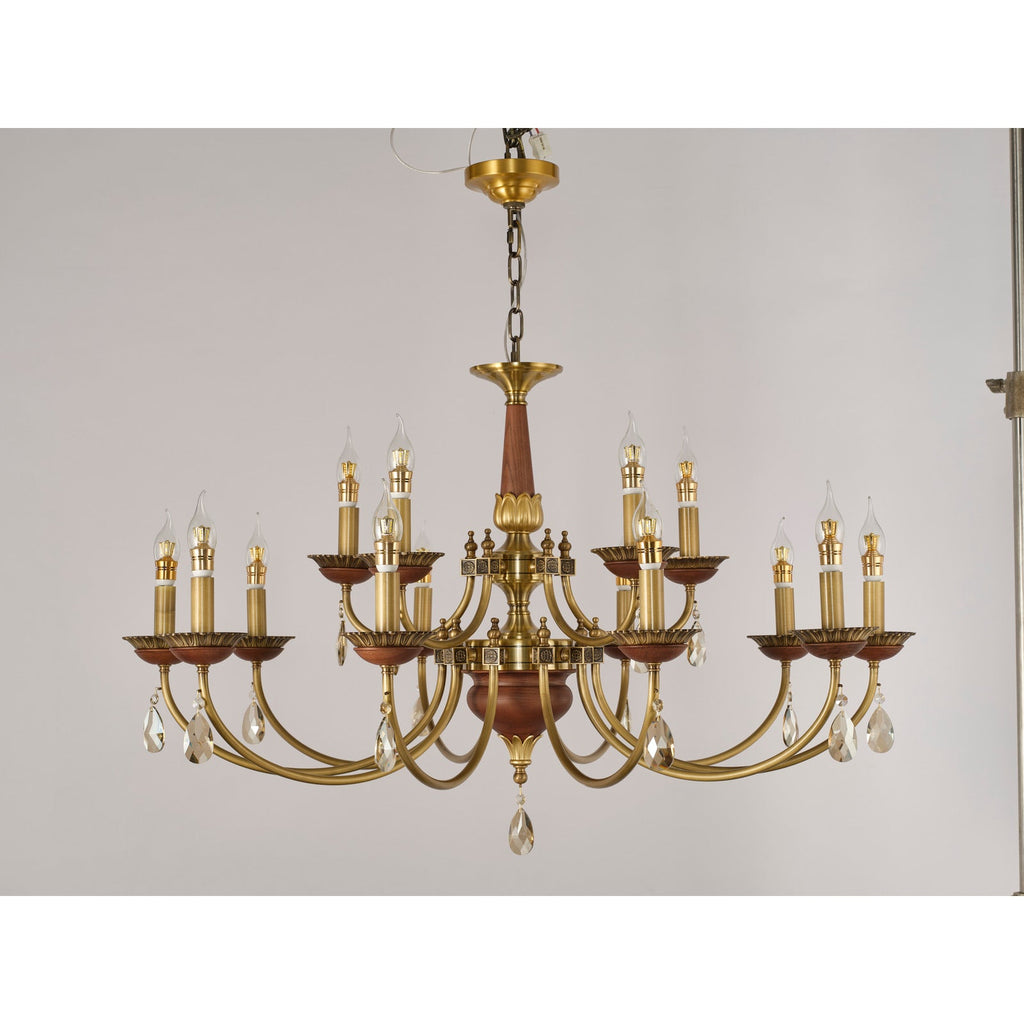 W&F Collection | Candelis Candle-Style Wood and Crystal Chandelier