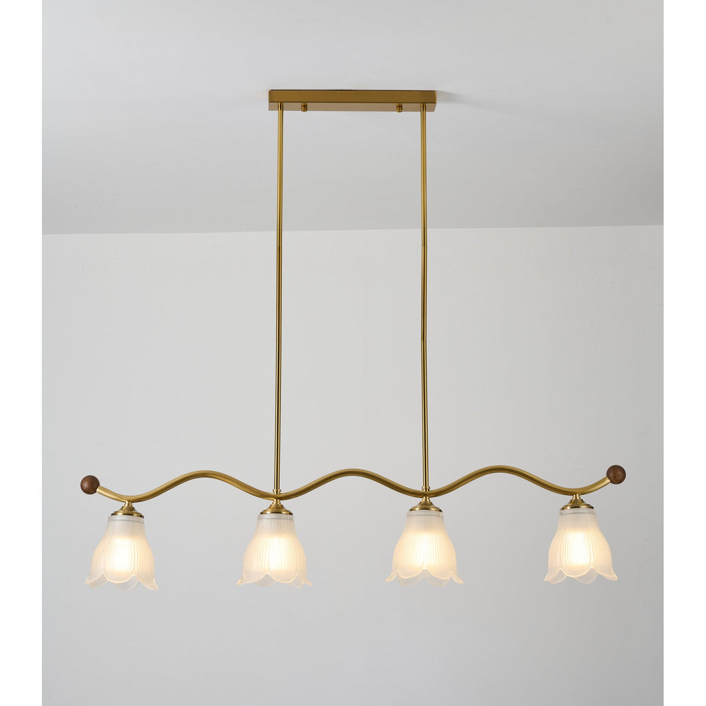 W&F Collection | Bellarune Wave-Bar Ribbed Glass Linear Chandelier