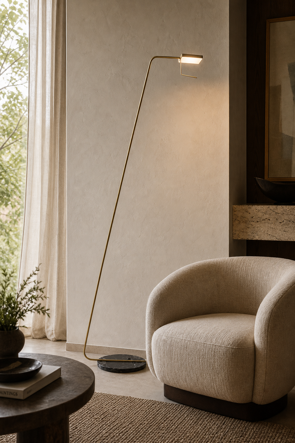W&F Collection | Antique Brass Marble LED Floor Lamp