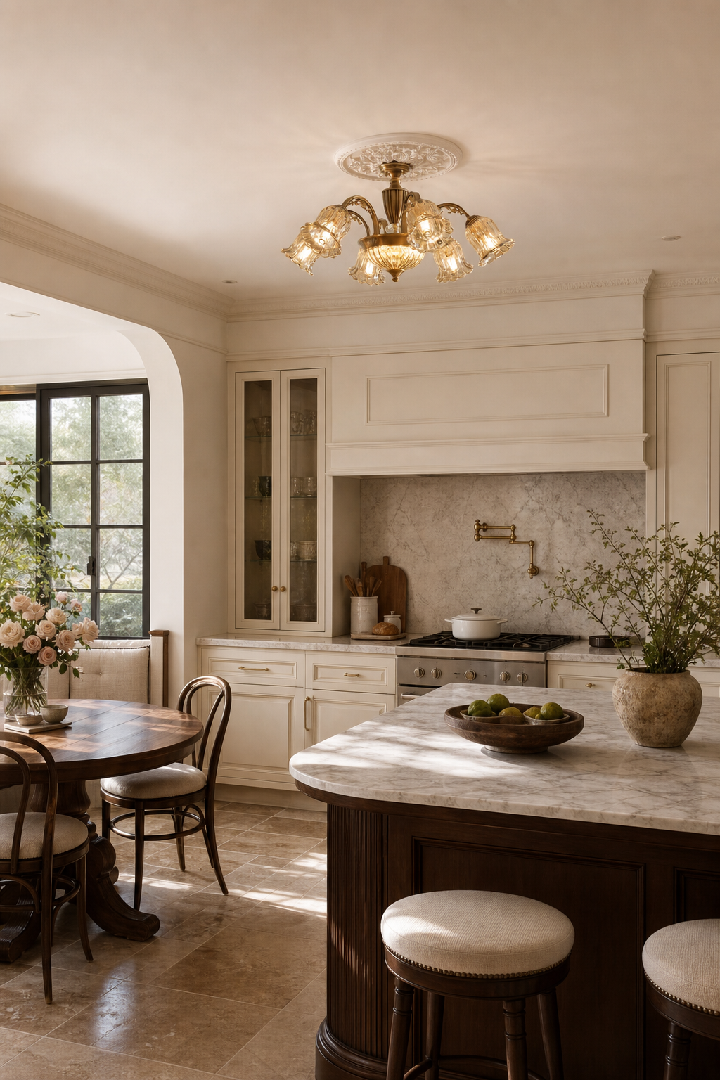 W&F Collection | Classic American Brass Floral Crystal Ceiling Lamp