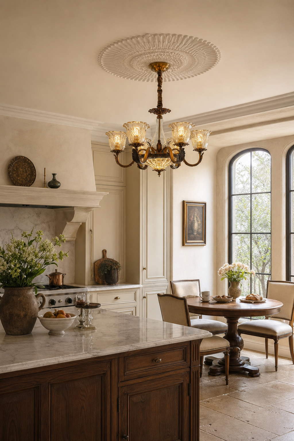 W&F Collection | Antique Brass Fluted Glass Chandelier