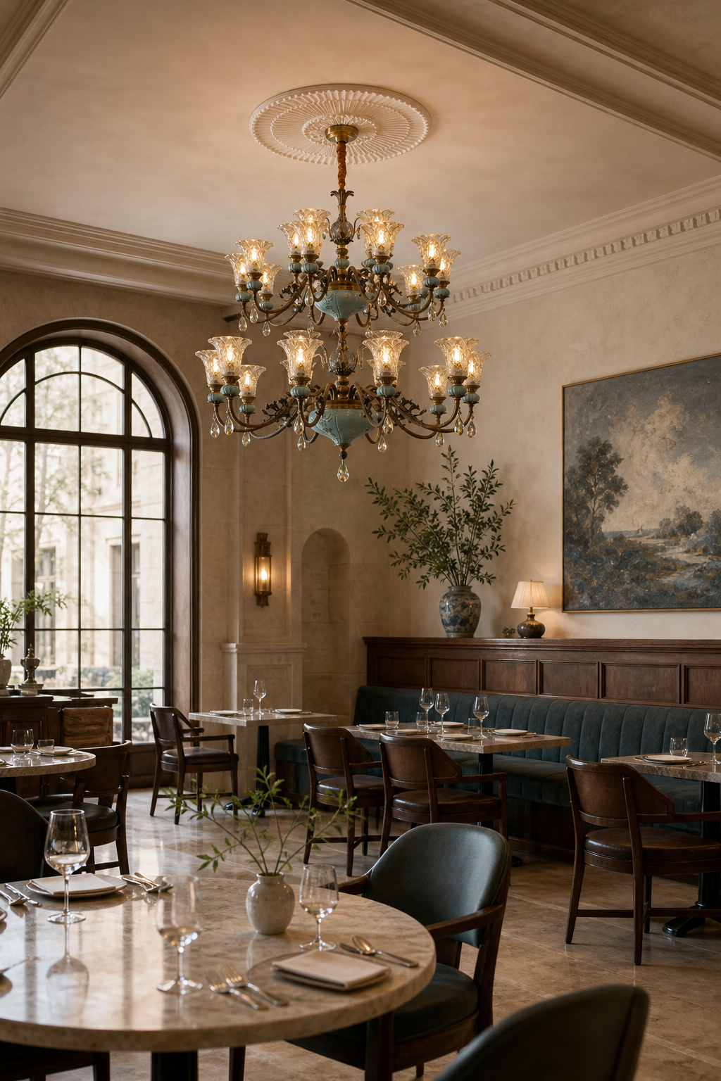W&F Collection | Blue Glazed Ceramic Two-Tier Chandelier