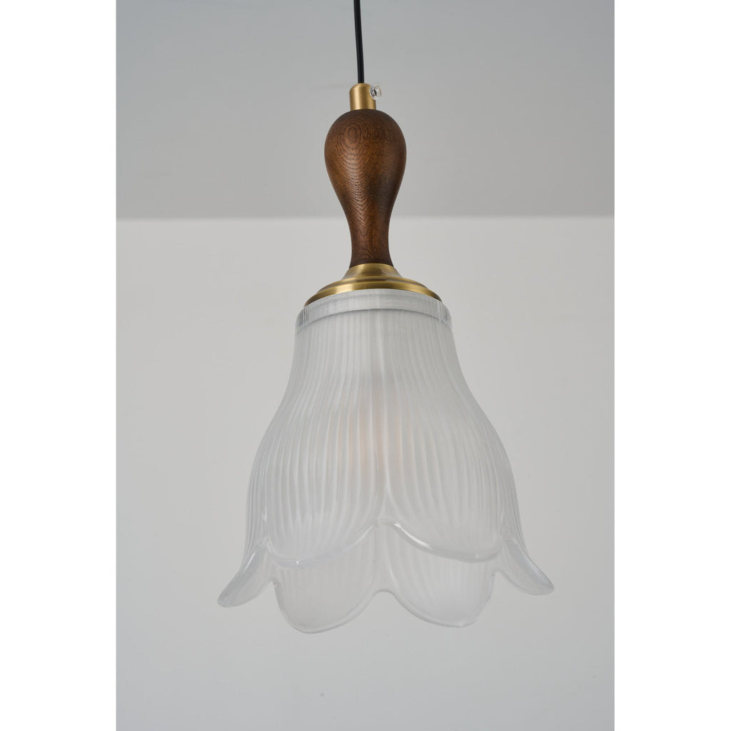 W&F Collection | Bellarune Ribbed Bell Glass and Walnut Pendant Light