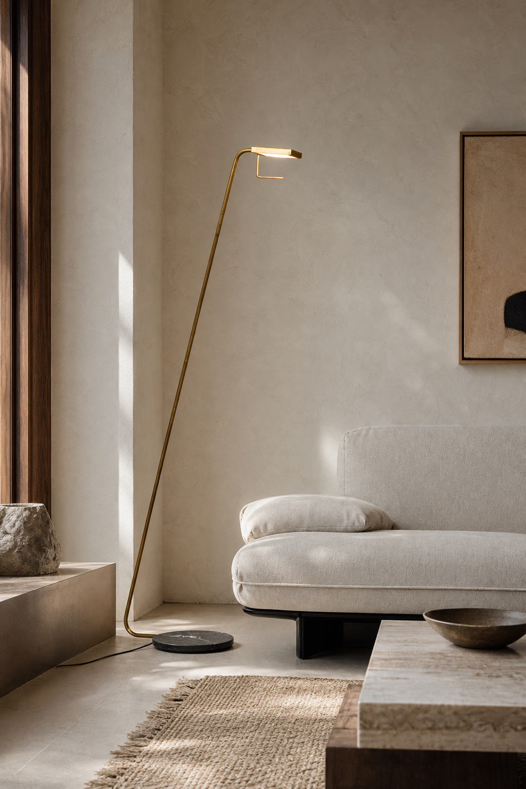 W&F Collection | Antique Brass Marble LED Floor Lamp