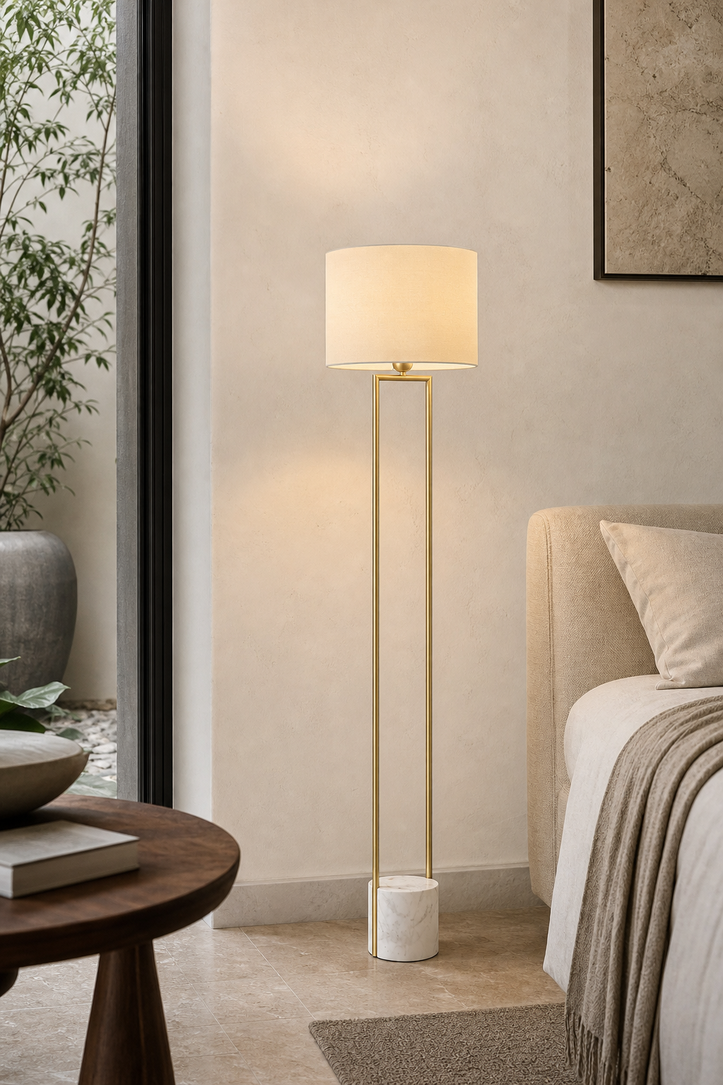 W&F Collection | Double-Rod Floor Lamp with Marble Base