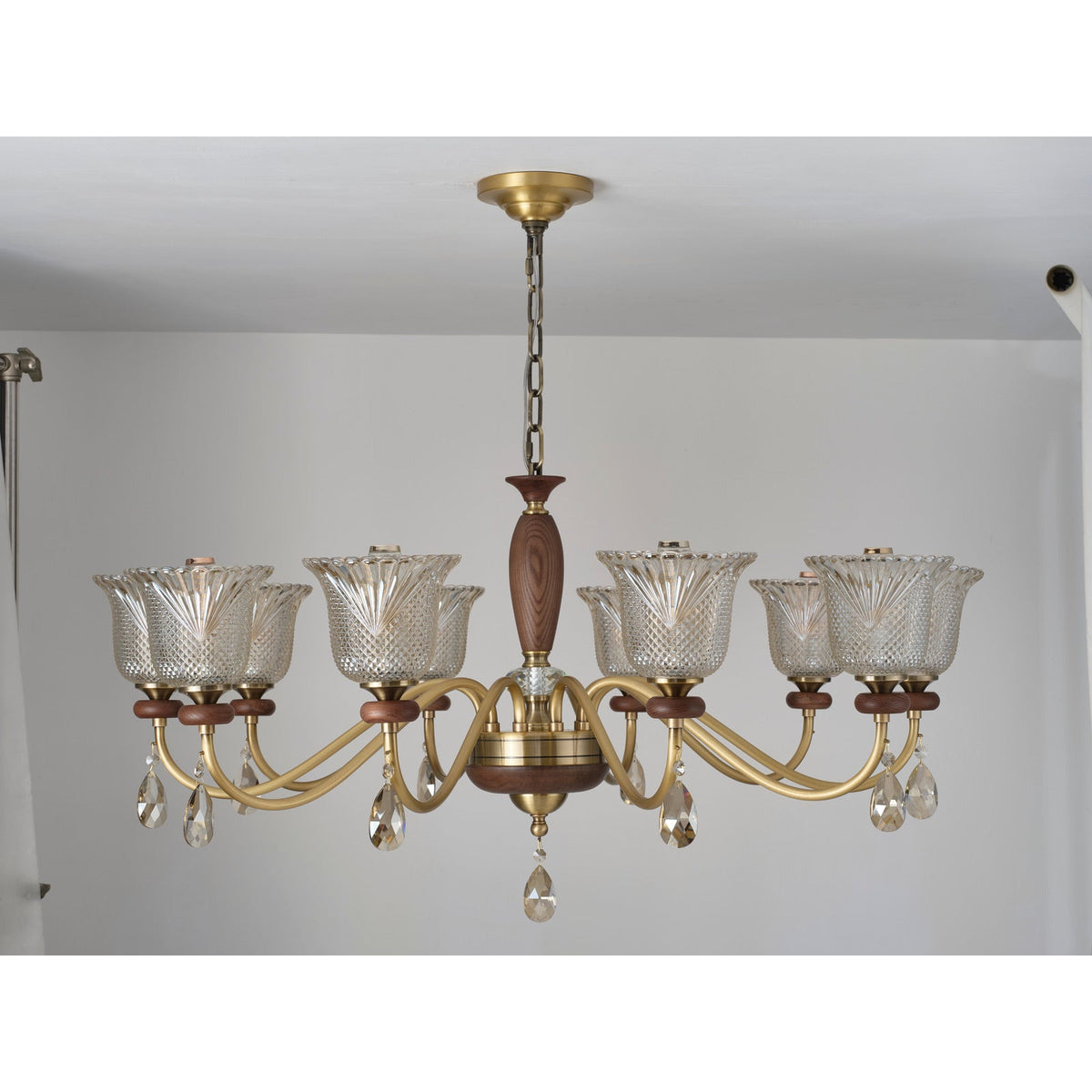W&F Collection | Cognelle Cognac Glass and Ash Wood Chandelier