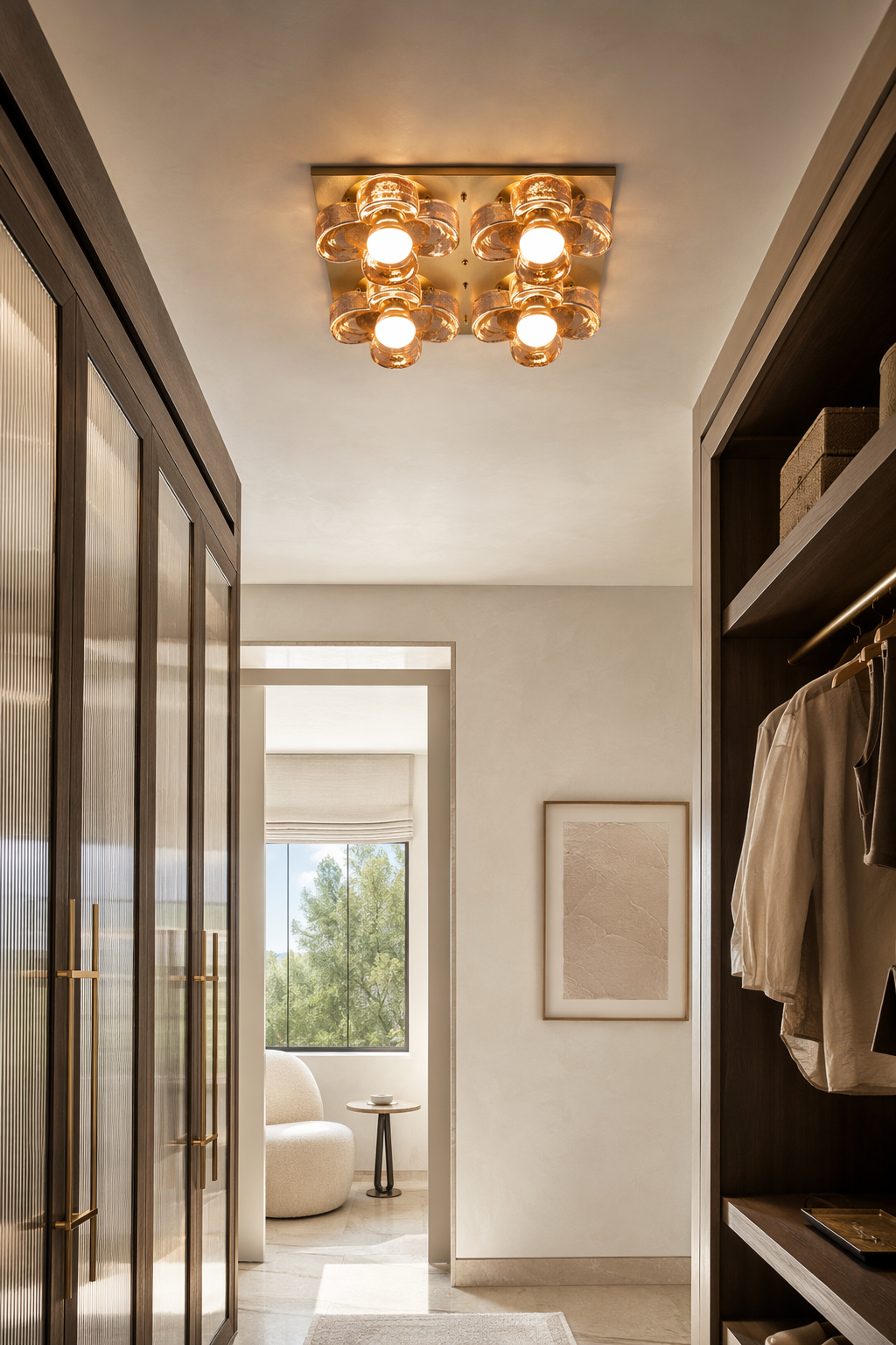 W&F Collection | 4-Light Amber Glass Flush Mount Ceiling Light