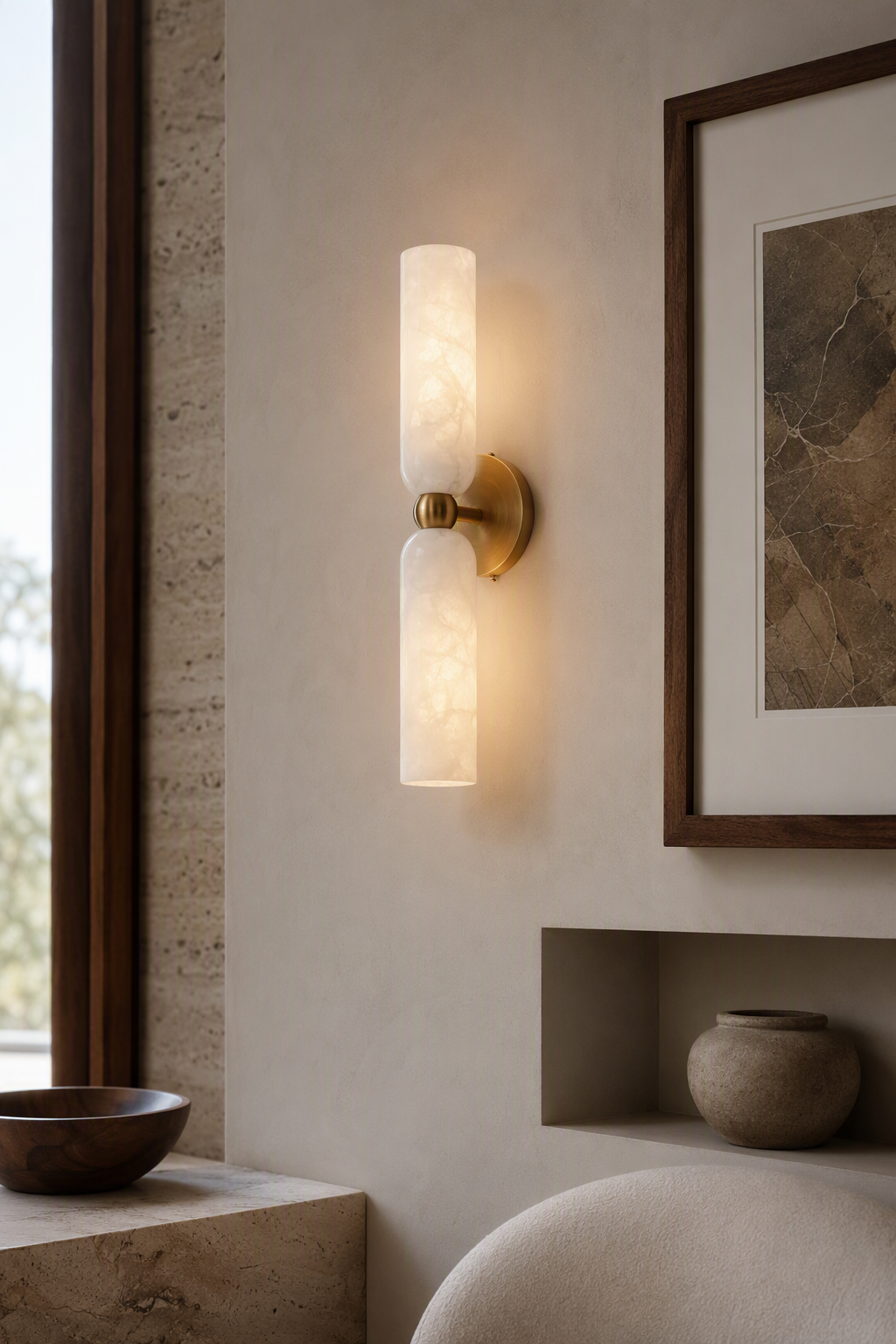 W&F Collection | Double Alabaster Cylinder Wall Sconce