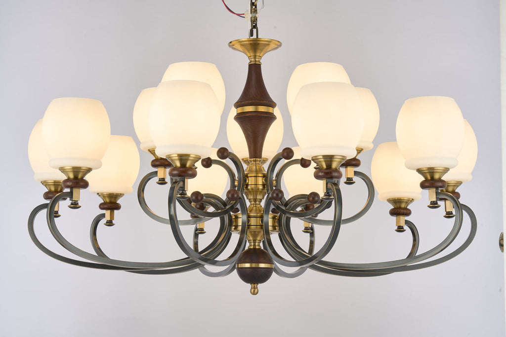 W&F Collection | Briarwood Ash Wood and Milk Glass Chandelier