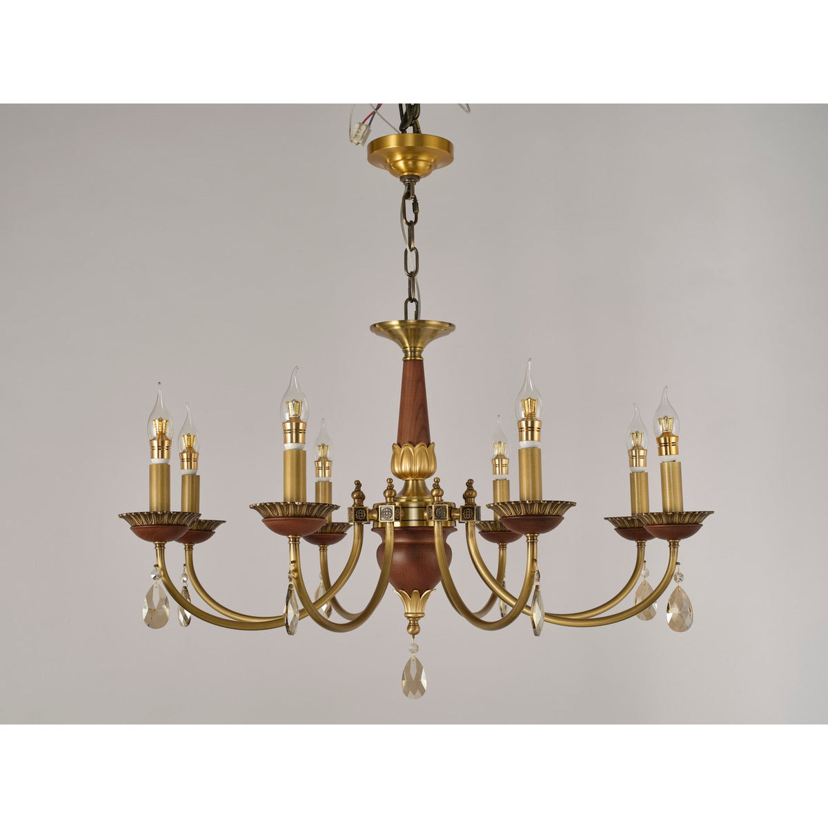 W&F Collection | Candelis Candle-Style Wood and Crystal Chandelier