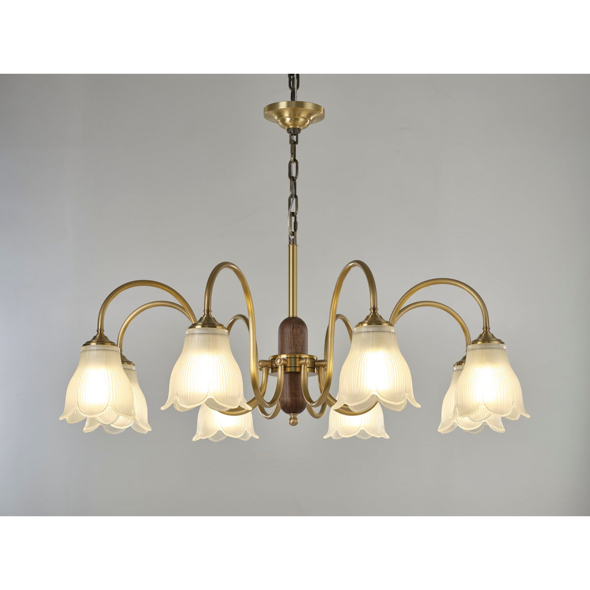W&F Collection | Bellarune Ribbed Bell Glass and Walnut Chandelier