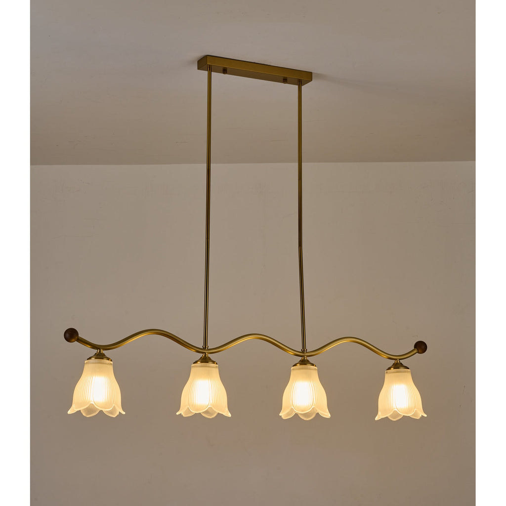 W&F Collection | Bellarune Wave-Bar Ribbed Glass Linear Chandelier