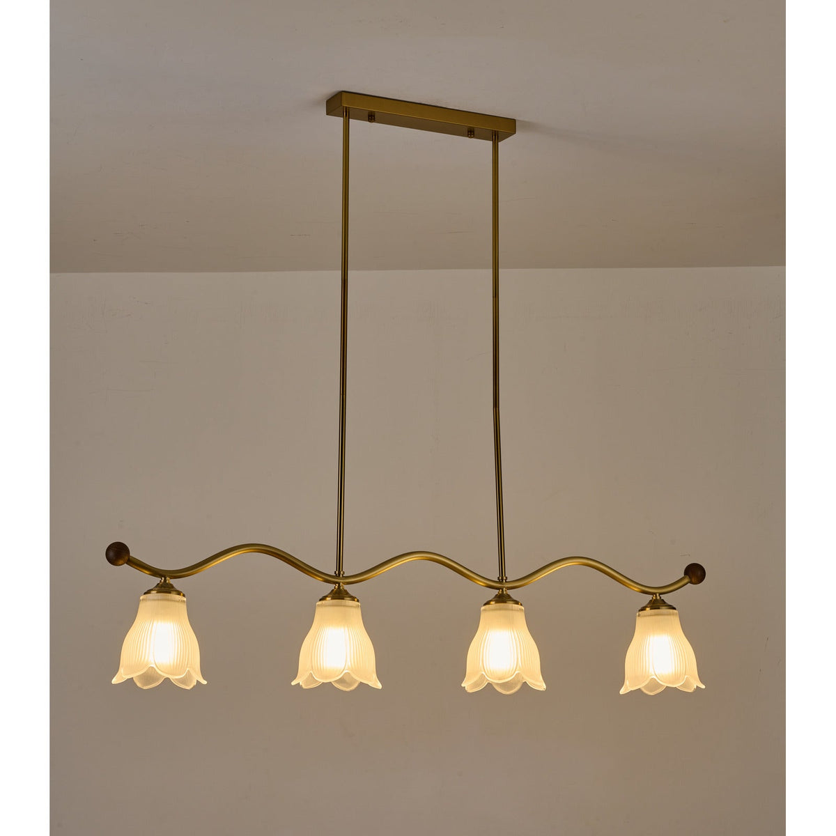 W&F Collection | Bellarune Wave-Bar Ribbed Glass Linear Chandelier
