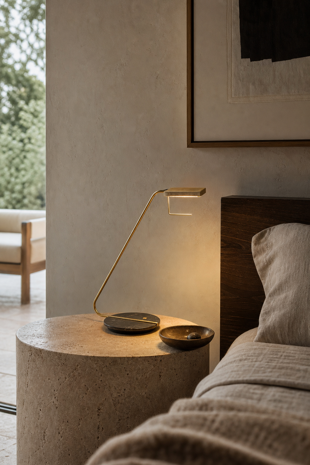 W&F Collection | Antique Brass Marble LED Table Lamp