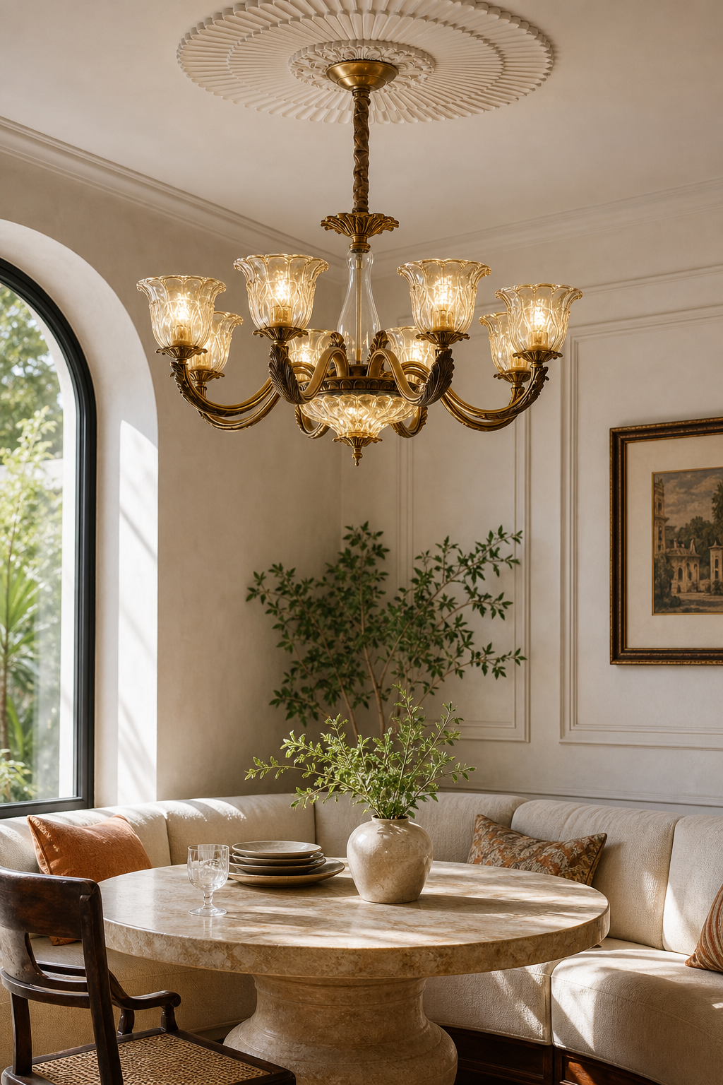 W&F Collection | Antique Brass Fluted Glass Chandelier