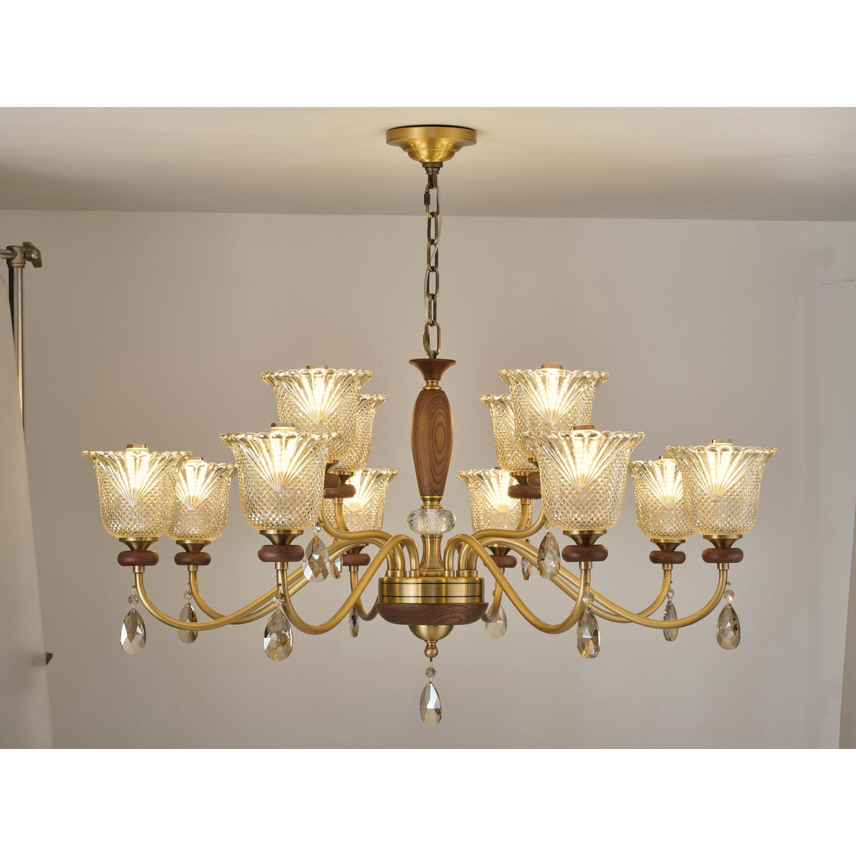 W&F Collection | Cognelle Cognac Glass and Ash Wood Chandelier