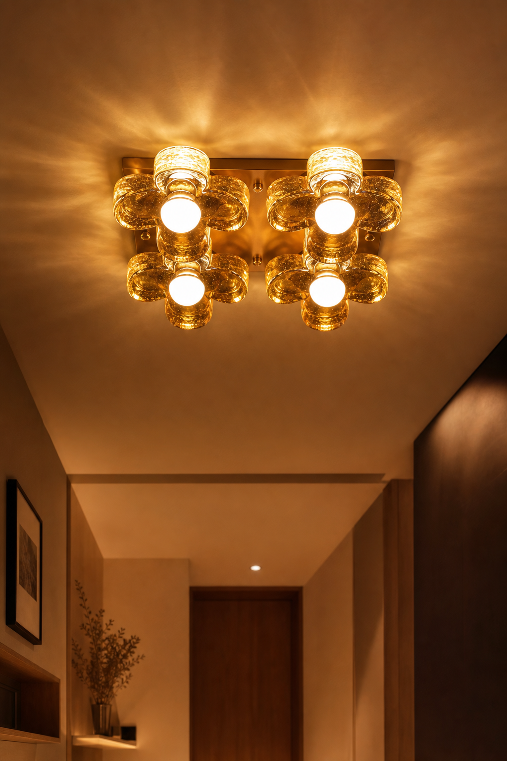 W&F Collection | 4-Light Amber Glass Flush Mount Ceiling Light