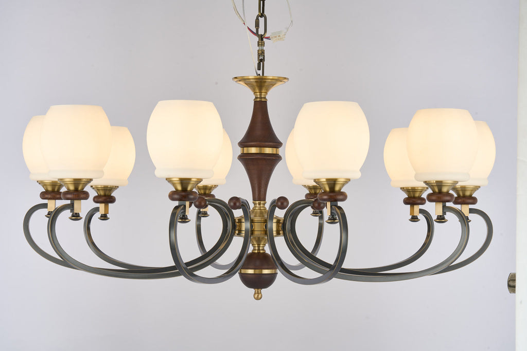 W&F Collection | Briarwood Ash Wood and Milk Glass Chandelier