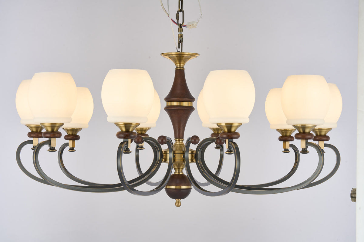 W&F Collection | Briarwood Ash Wood and Milk Glass Chandelier