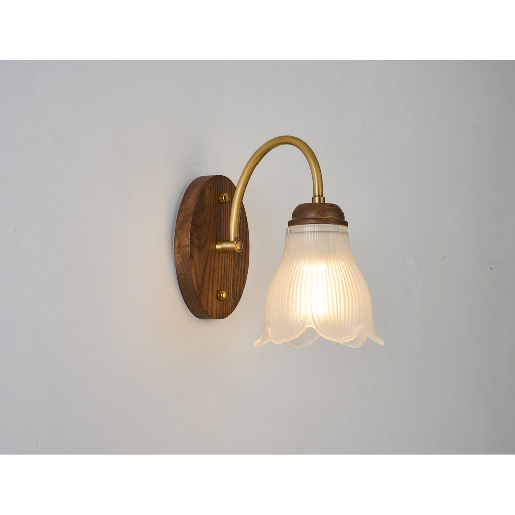 W&F Collection | Bellarune Ribbed Bell Glass and Walnut Wall Sconce