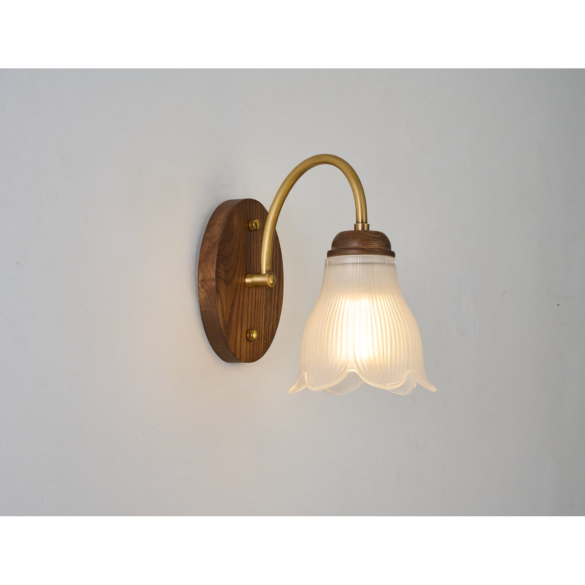 W&F Collection | Bellarune Ribbed Bell Glass and Walnut Wall Sconce