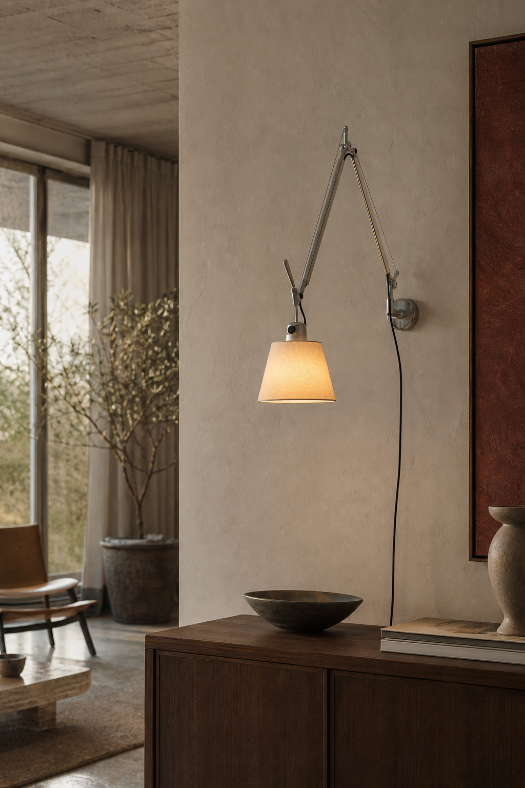 W&F Collection | Bauhaus Adjustable Parchment Swing Arm Wall Light