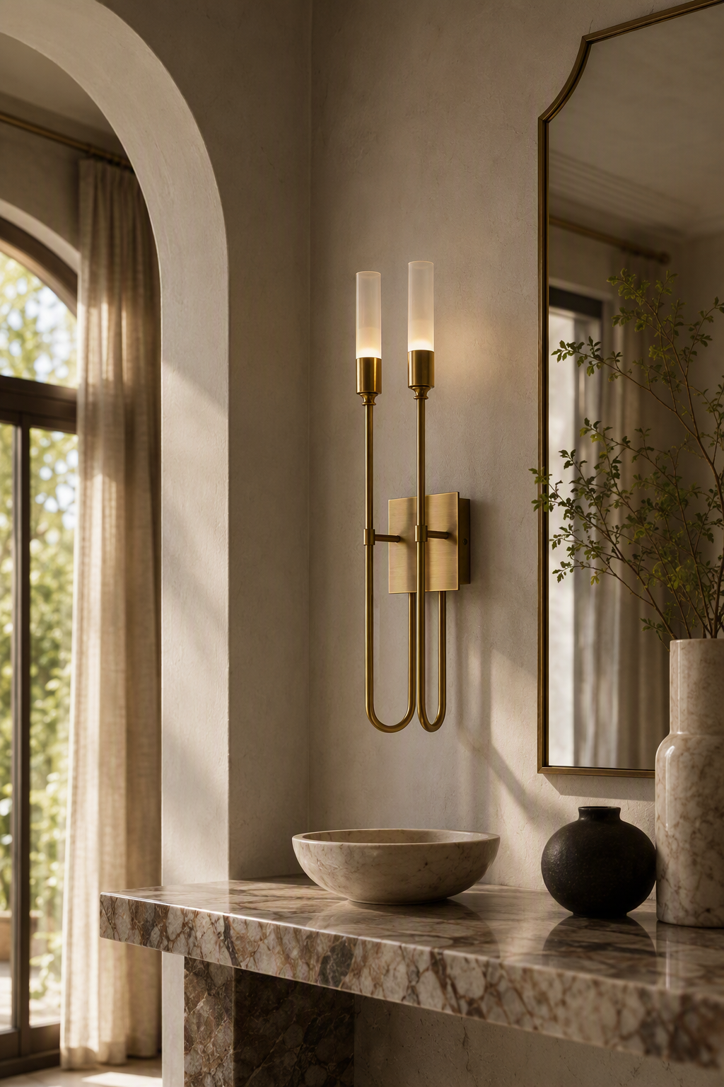 W&F Collection | Double Arrow Brass and Acrylic Wall Sconce