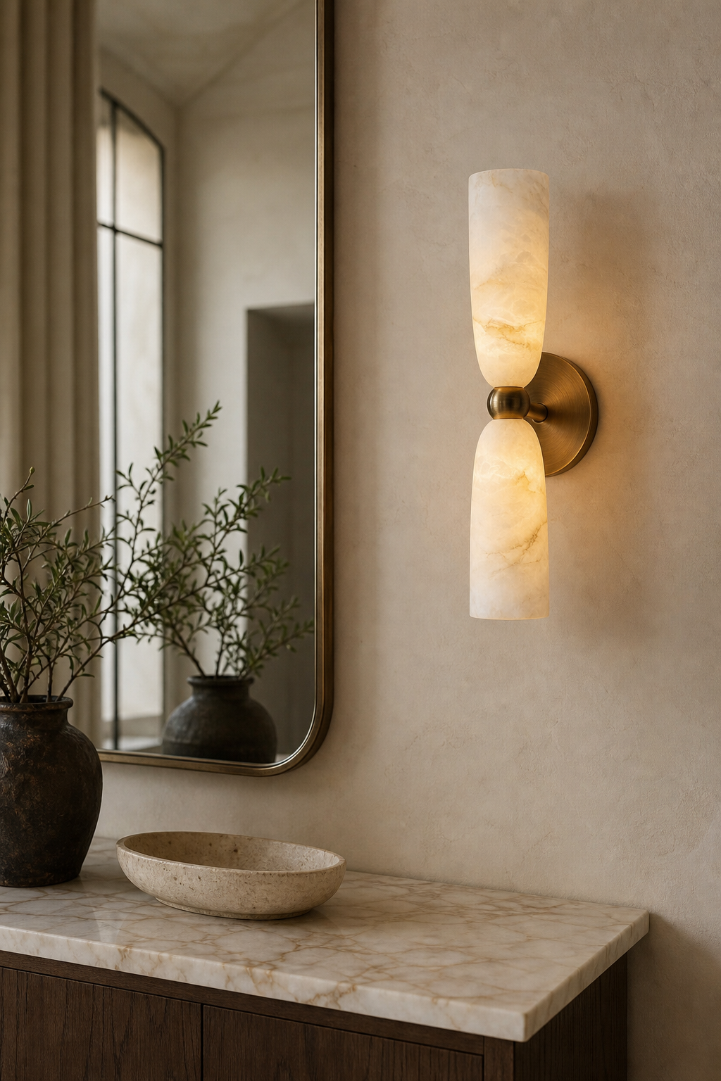 W&F Collection | Double Alabaster Cylinder Wall Sconce