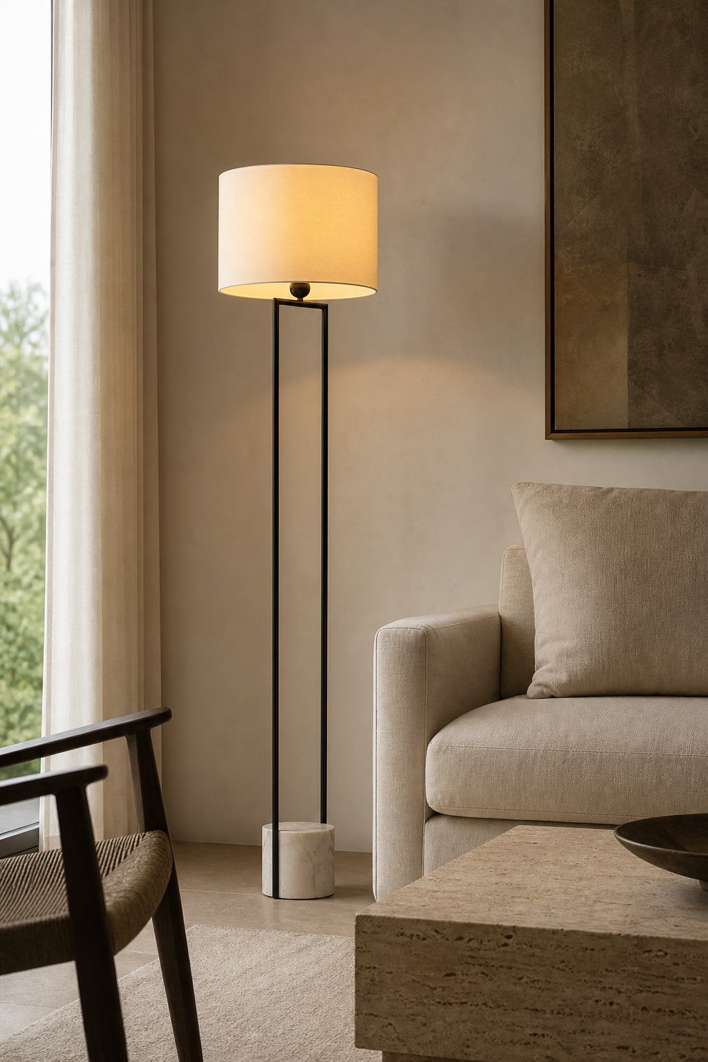 W&F Collection | Double-Rod Floor Lamp with Marble Base