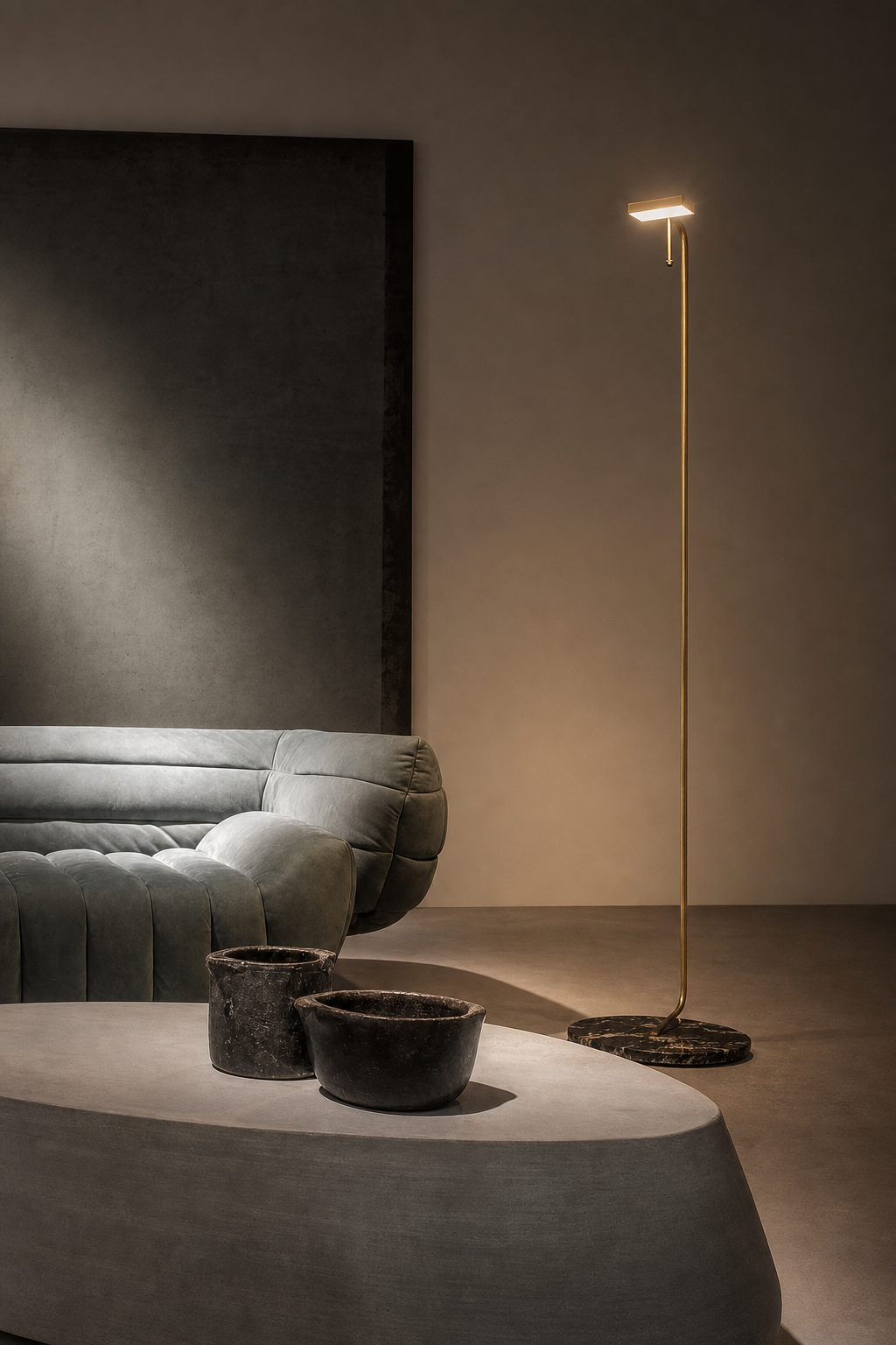 W&F Collection | Antique Brass Marble LED Floor Lamp